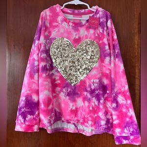 NWT Isaac Mizrahi pink Tye dye Valentines sweatshirt w/Gold sequins heart Size L